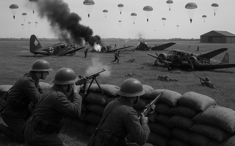 Impressie Ypenburg Impressie van de parachutisten landen Ypenburg mei 1940